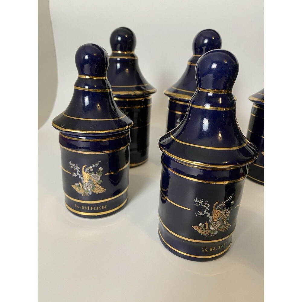 Sir Seramik Set 7 Spice Jars Cobalt Gold, Turkey Art Deco Colorful Canisters - Picture 3 of 15